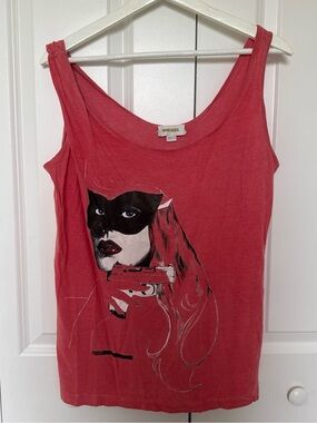 Diesel Red Graphic Tank Top with Black and White Print